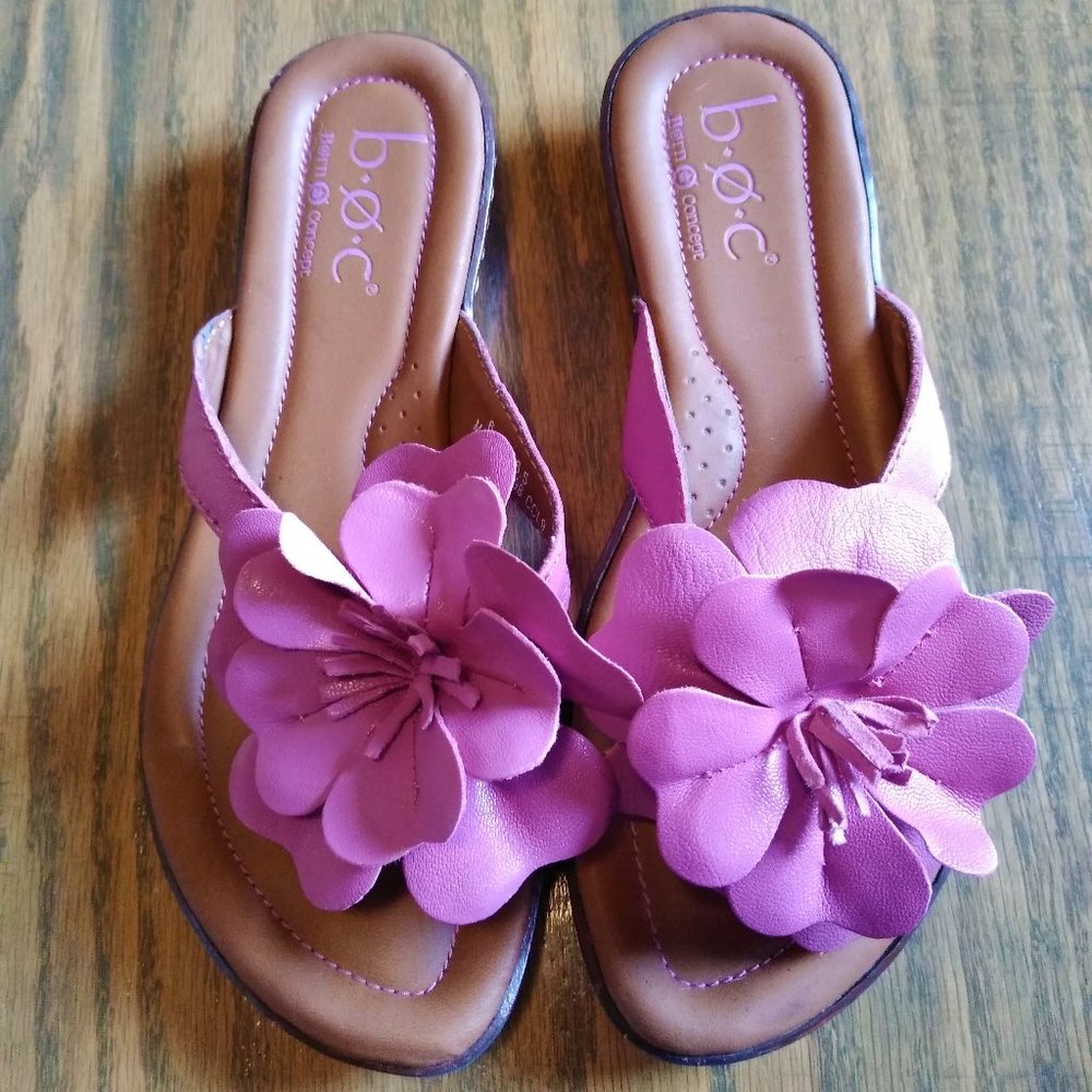 boc Born Concept Pink Flower Leather Sandals Sz 6